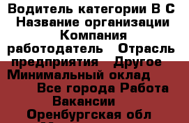 Водитель категории В.С › Название организации ­ Компания-работодатель › Отрасль предприятия ­ Другое › Минимальный оклад ­ 25 000 - Все города Работа » Вакансии   . Оренбургская обл.,Медногорск г.